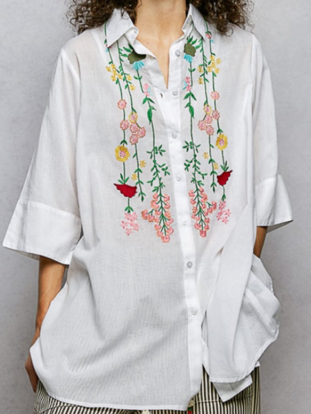 156. NEW -  POL Flowing vine-like embroidery top